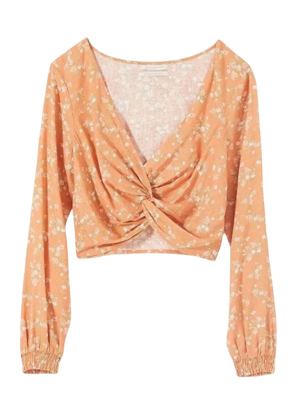 Urban Outfitters Twist Front Orange Ditsy Floral Plunge Neck boho Crop Top  S